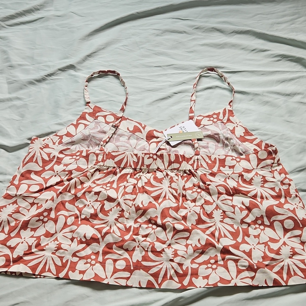 Marine Layer Coral and White Floral Tank Top, Size L - Picture 7 of 10